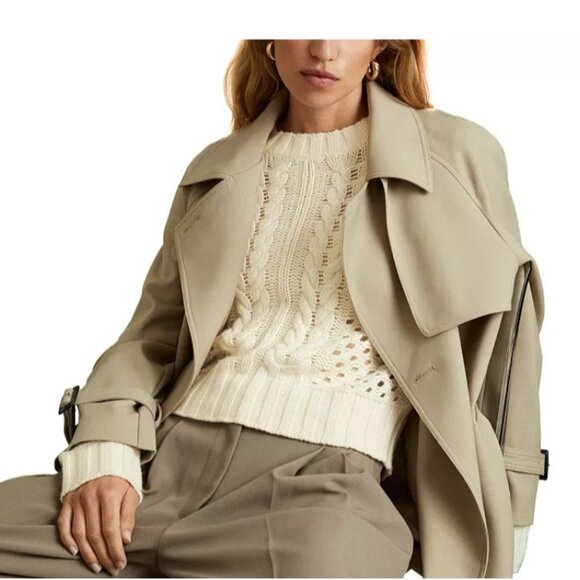 Reiss Sweaters - Reiss Ivory Wool Cashmere Cropped Boho married Cable Knit Sweater Women's Large